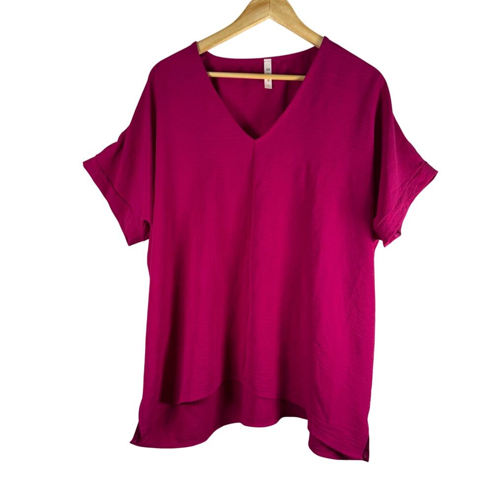 MTS Boutique Fushcia Blouse V neck Large
